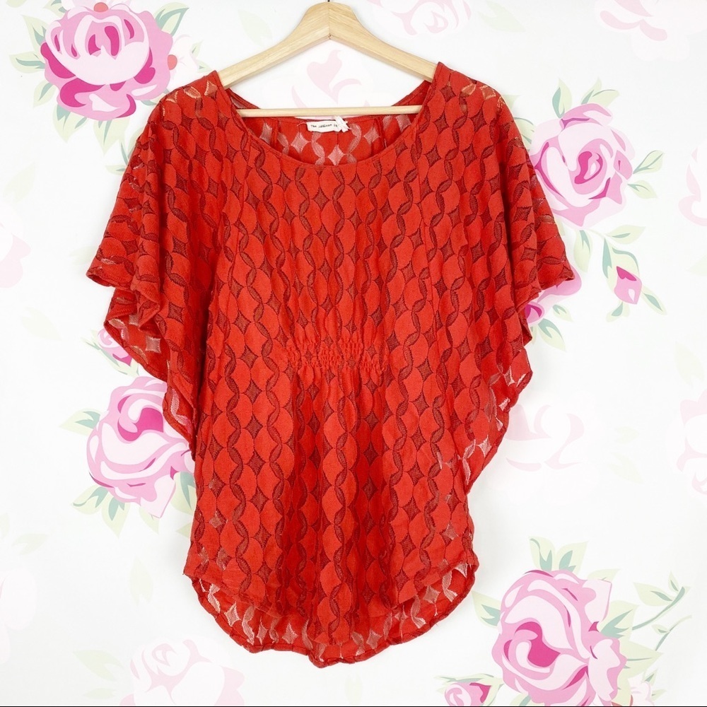 Anthropologie The Addison Story Lunar Cycle Boho Lace Red Orange Blouse S - Picture 1 of 8